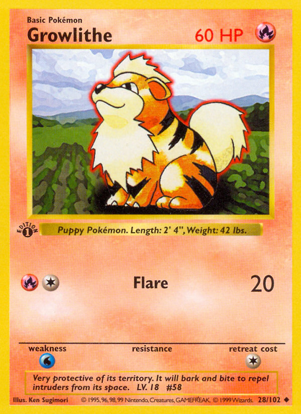 Growlithe – Base 28/102 Pokémon card