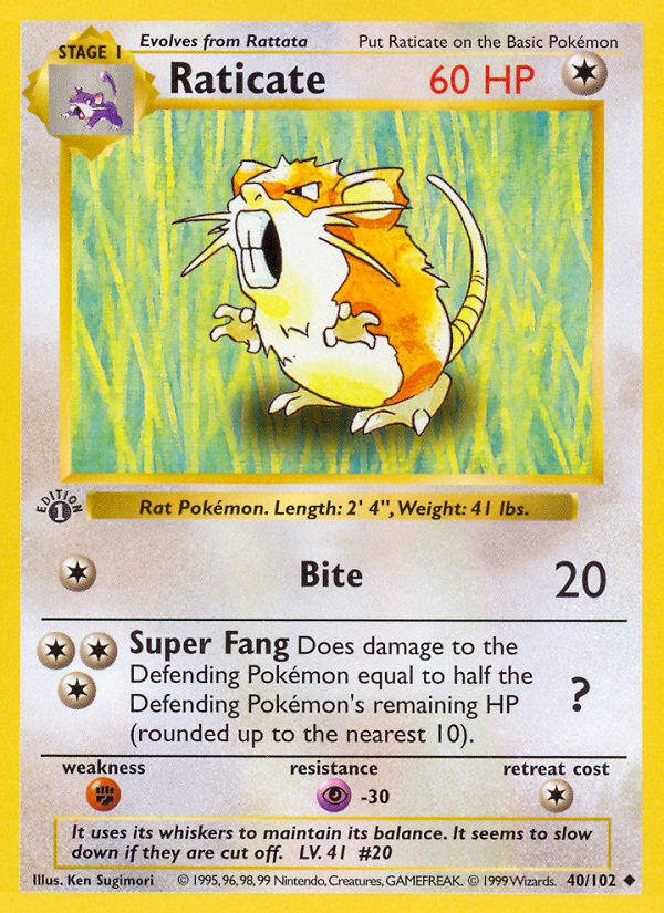 Raticate – Base 40/102 Pokémon card