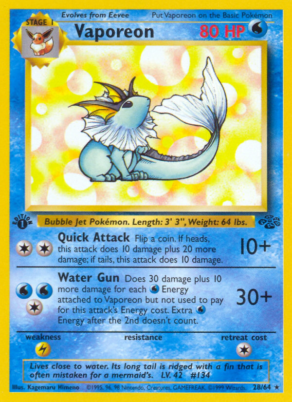 Vaporeon – Jungle 28/64 Pokémon card