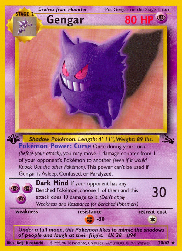 Gengar – Fossil 20/62 Pokémon card