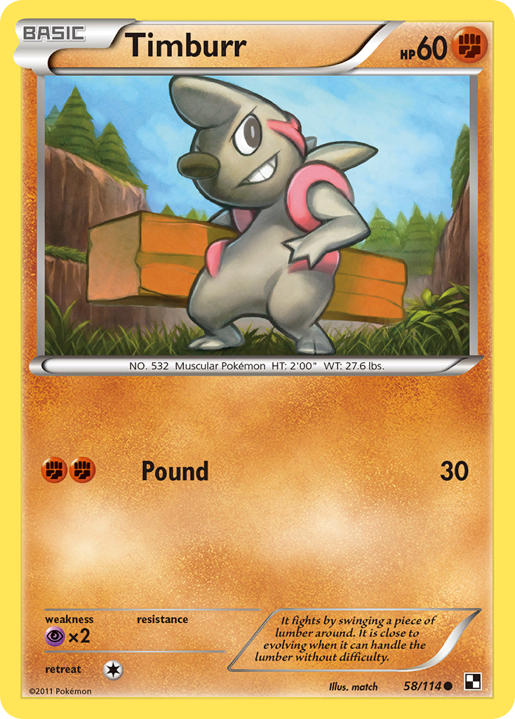 Timburr – Black & White 58/114 Pokémon card
