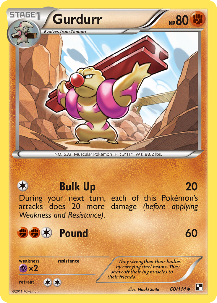 Gurdurr – Black & White 60/114 Pokémon card