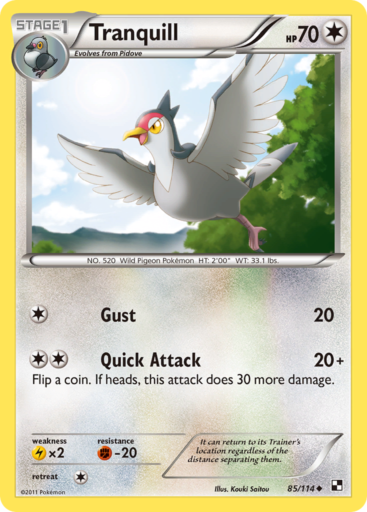 Tranquill – Black & White 85/114 Pokémon card