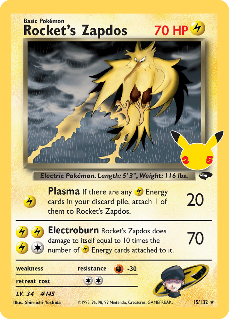 Rocket's Zapdos – Celebrations: Classic Collection 15 Pokémon card
