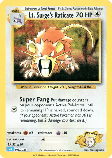Lt. Surge's Raticate - Pokémon TCG Classic - Blastoise 16