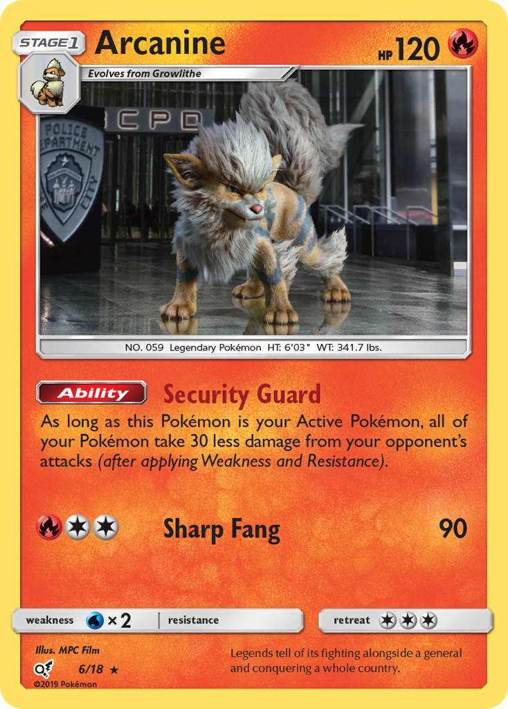 Arcanine – Detective Pikachu 6/18 Pokémon card