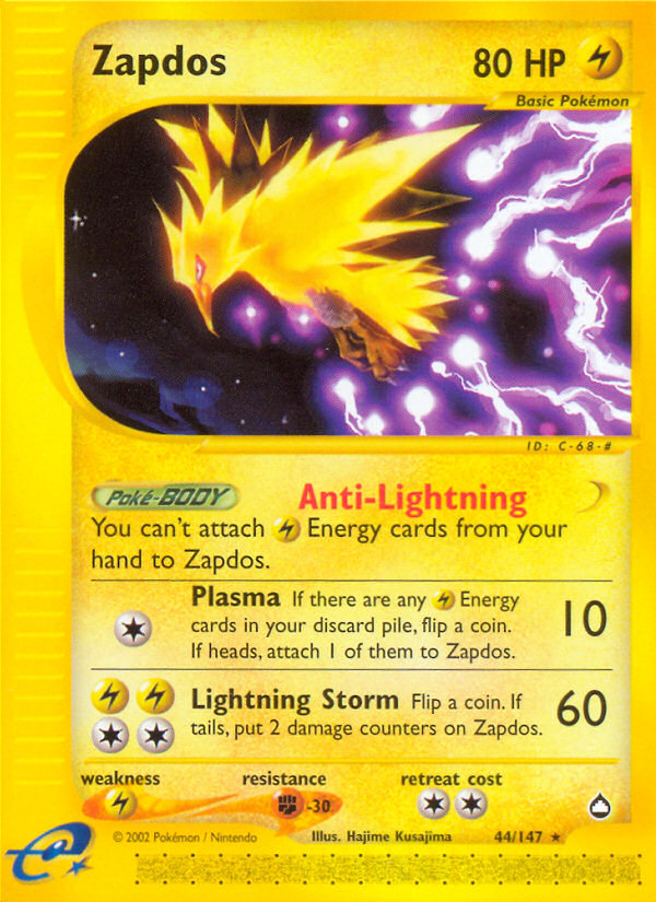 Zapdos – Aquapolis 44/147 Pokémon card