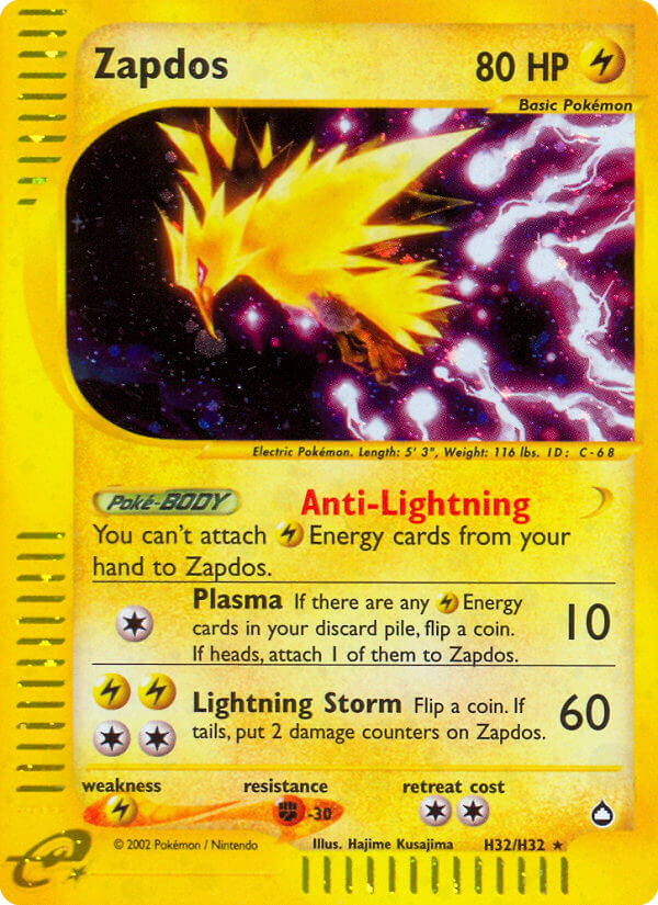 Zapdos – Aquapolis H32/H32 Pokémon card