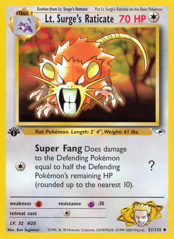 Lt. Surge's Raticate – Gym Heroes 51/132 Pokémon card