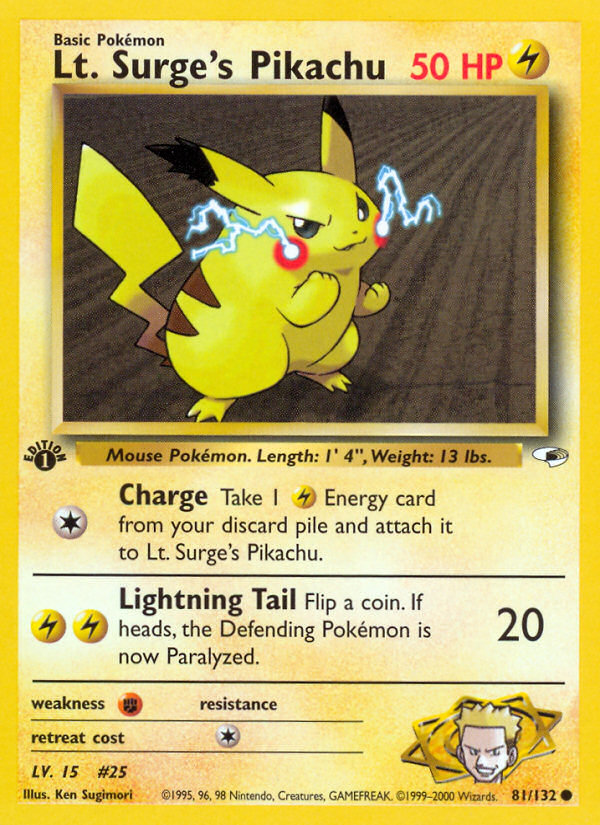 Lt. Surge's Pikachu – Gym Heroes 81/132 Pokémon card