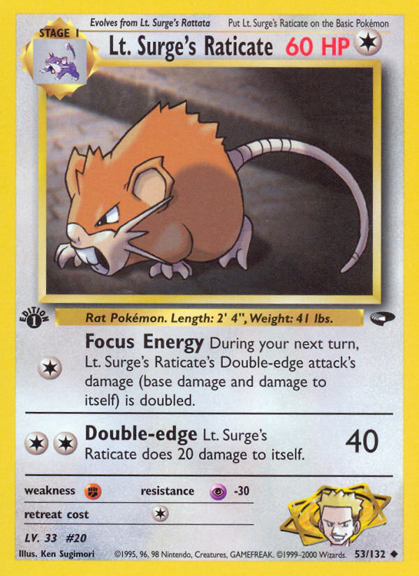 Lt. Surge's Raticate – Gym Challenge 53/132 Pokémon card