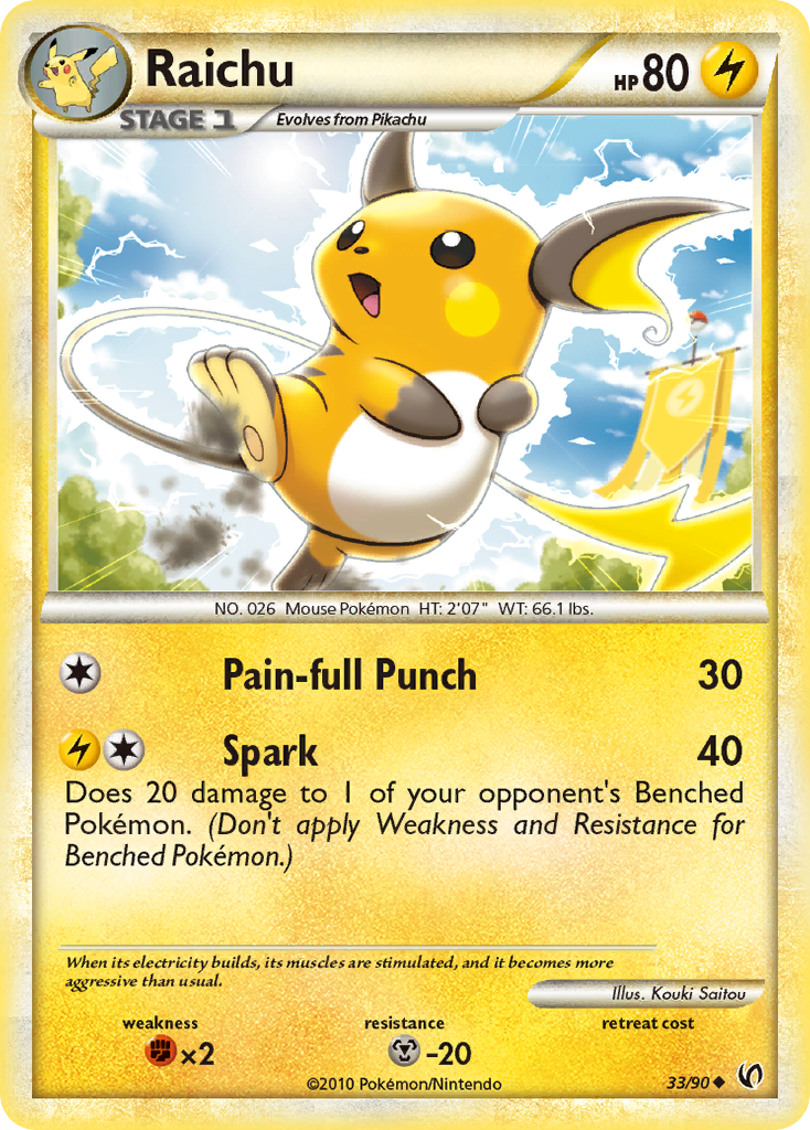 Raichu – HS—Undaunted 33/90 Pokémon card