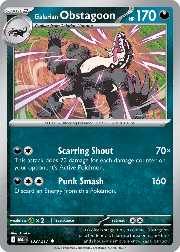 Galarian Obstagoon – Ascended Heroes 132/217 Pokémon card