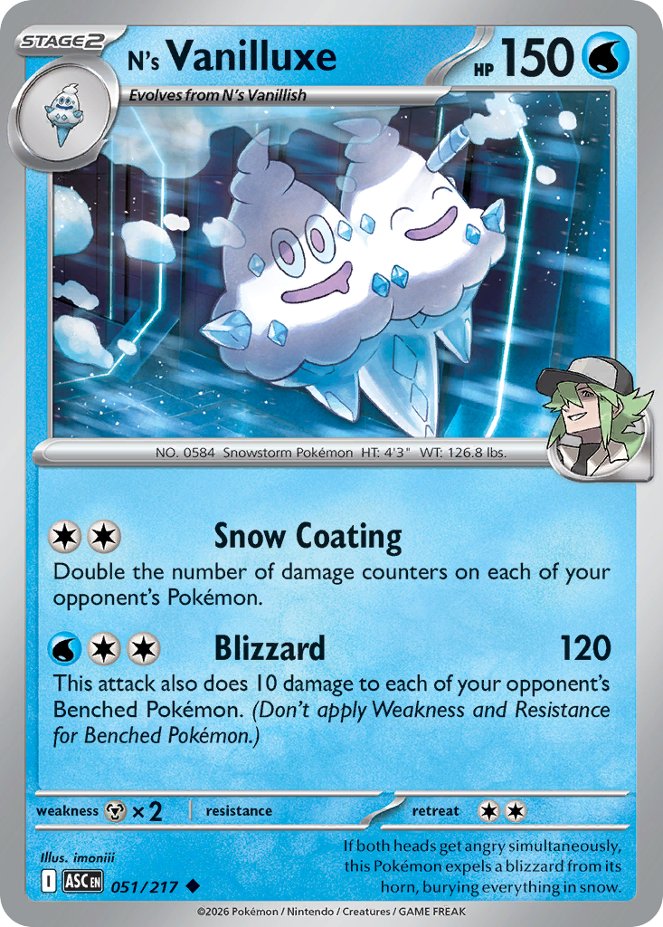 N's Vanilluxe – Ascended Heroes 051/217 Pokémon card