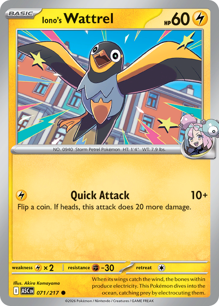Iono's Wattrel – Ascended Heroes 071/217 Pokémon card