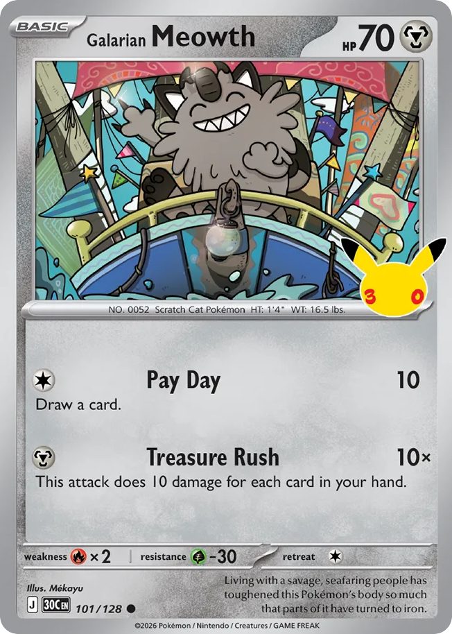 Galarian Meowth – 30th Celebration 101/128 Pokémon card