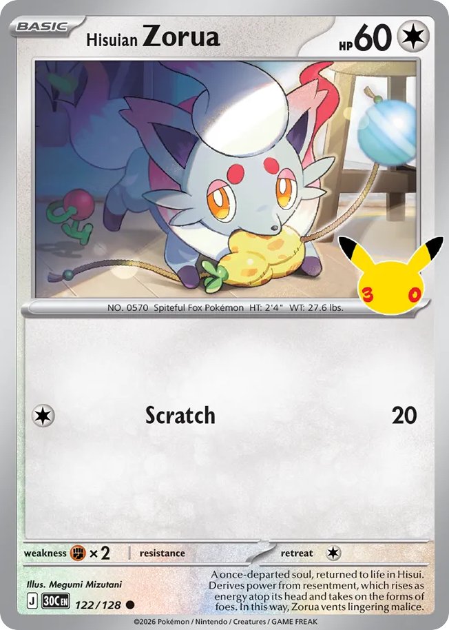 Hisuian Zorua – 30th Celebration 122/128 Pokémon card