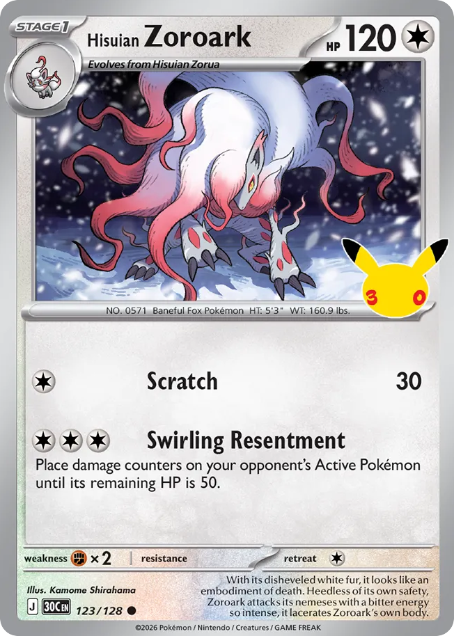 Hisuian Zoroark – 30th Celebration 123/128 Pokémon card