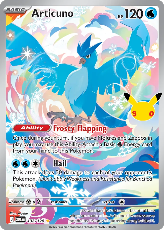 Articuno – 30th Celebration 132/128 Pokémon card