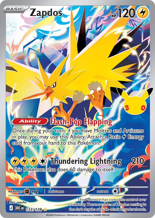 Zapdos – 30th Celebration 133/128 Pokémon card