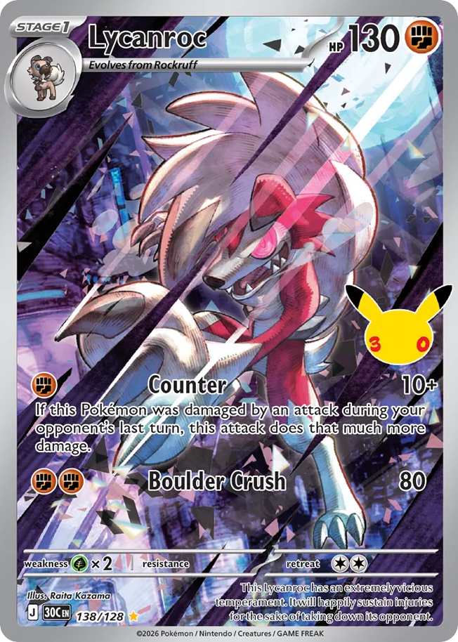 Lycanroc – 30th Celebration 138/128 Pokémon card