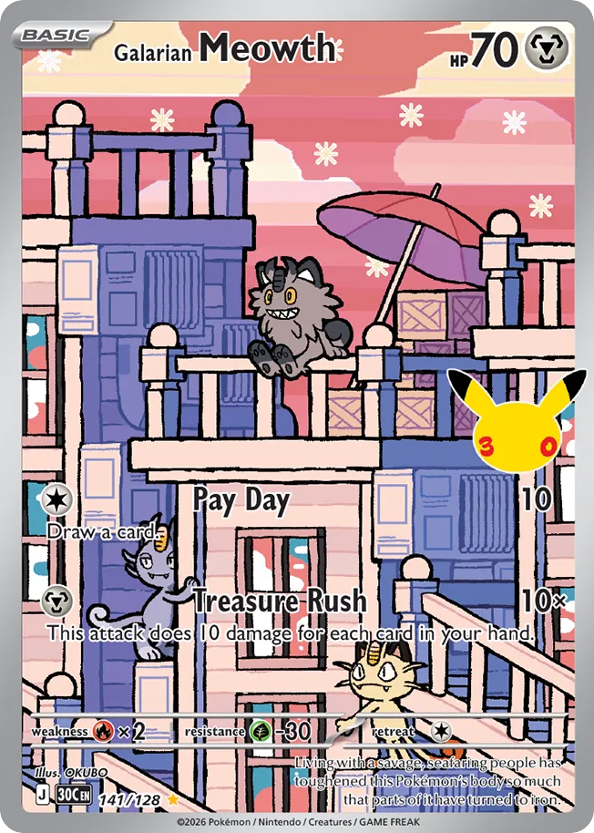 Galarian Meowth – 30th Celebration 141/128 Pokémon card
