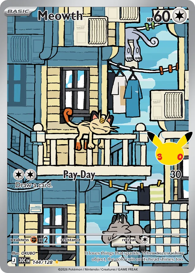 Meowth – 30th Celebration 144/128 Pokémon card