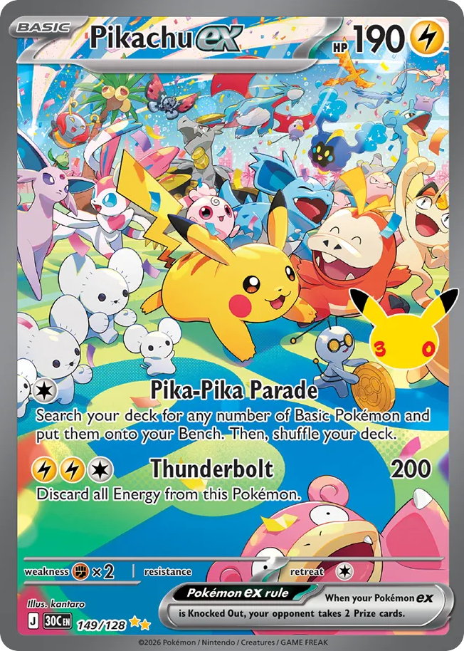 Pikachu ex – 30th Celebration 149/128 Pokémon card