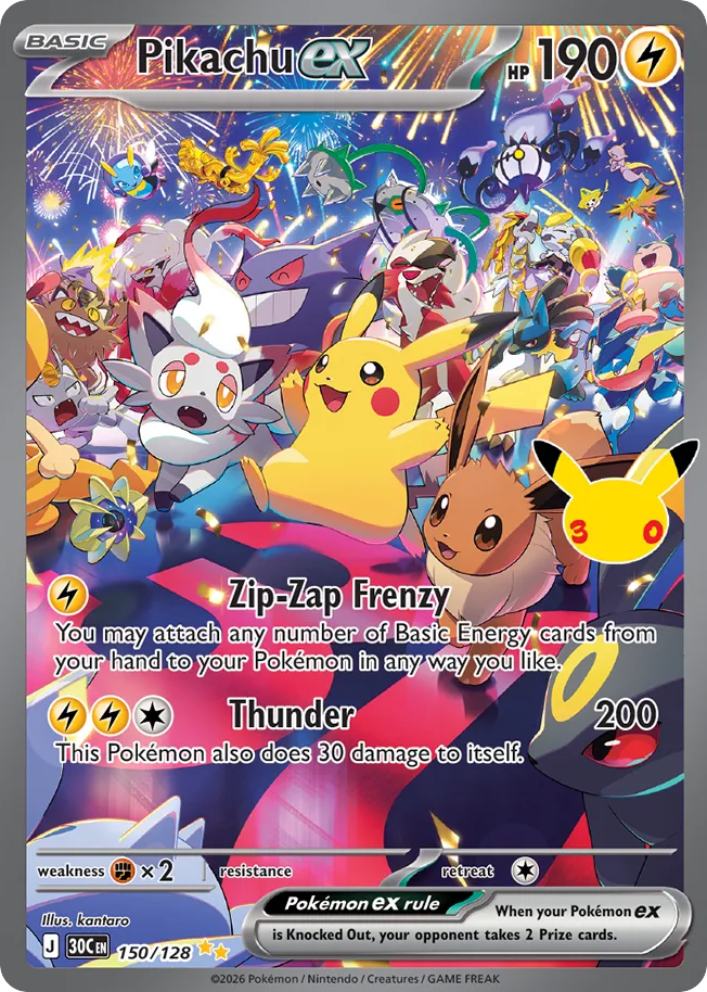 Pikachu ex – 30th Celebration 150/128 Pokémon card