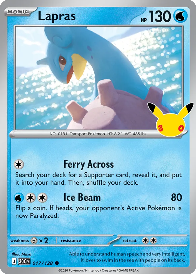 Lapras – 30th Celebration 017/128 Pokémon card