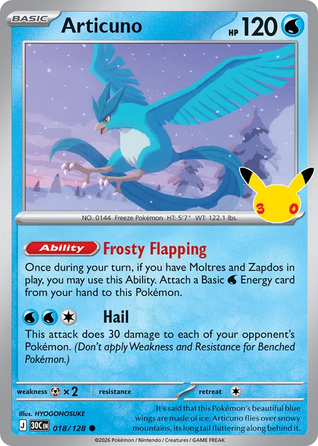 Articuno – 30th Celebration 018/128 Pokémon card