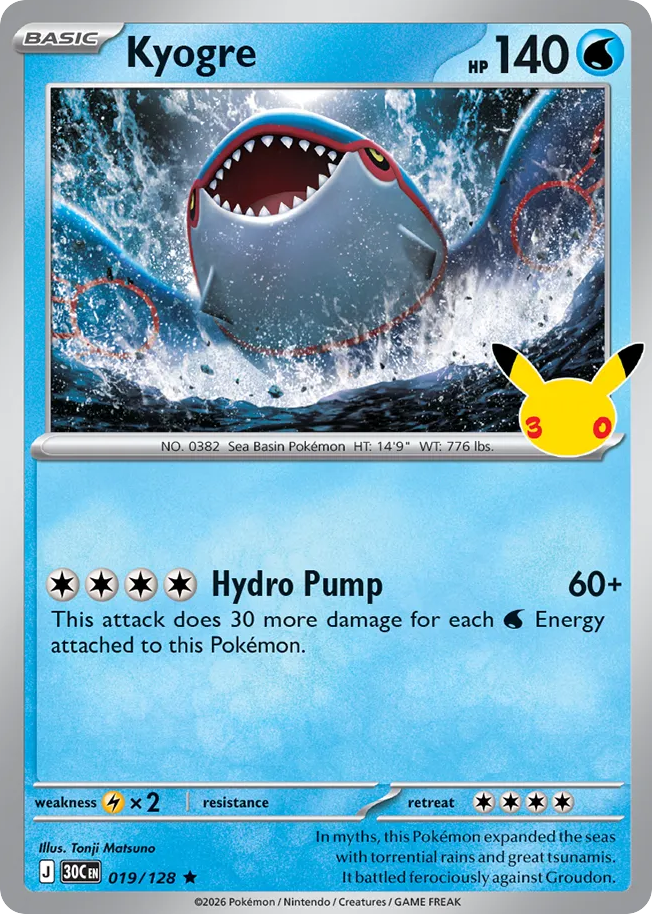 Kyogre – 30th Celebration 019/128 Pokémon card