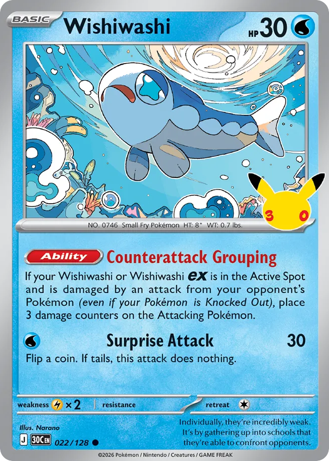 Wishiwashi – 30th Celebration 022/128 Pokémon card