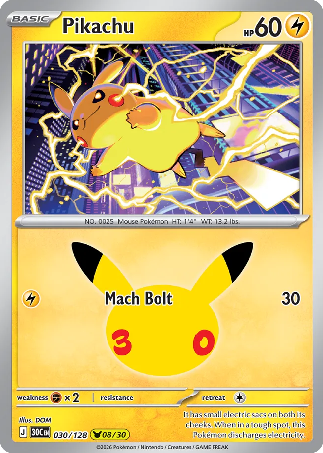 Pikachu – 30th Celebration 030/128 Pokémon card