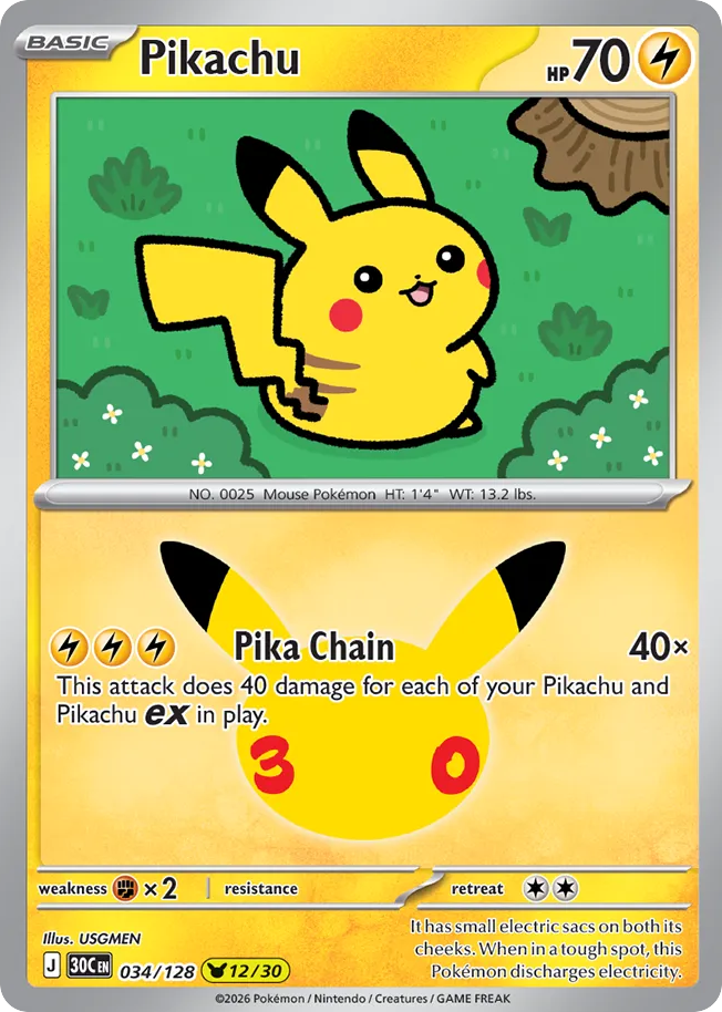 Pikachu – 30th Celebration 034/128 Pokémon card