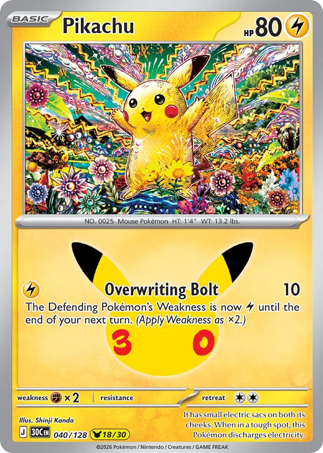 Pikachu – 30th Celebration 040/128 Pokémon card