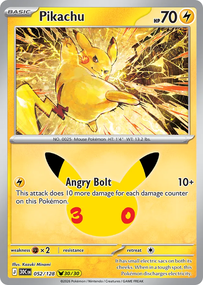 Pikachu – 30th Celebration 052/128 Pokémon card
