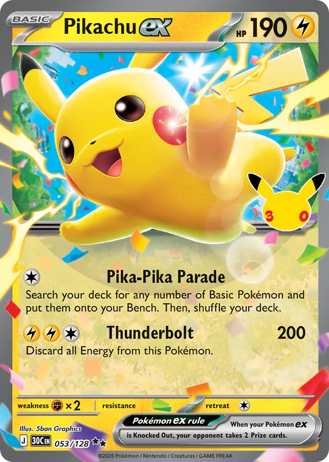 Pikachu ex – 30th Celebration 053/128 Pokémon card