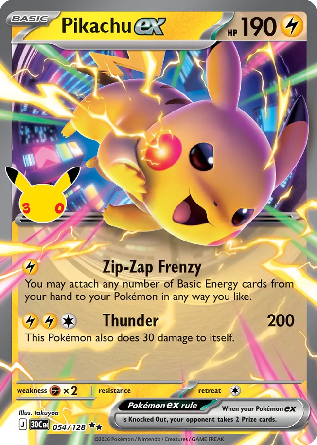 Pikachu ex – 30th Celebration 054/128 Pokémon card