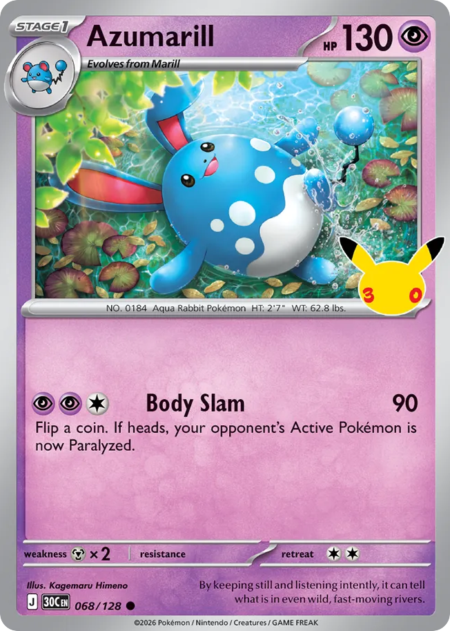 Azumarill – 30th Celebration 068/128 Pokémon card