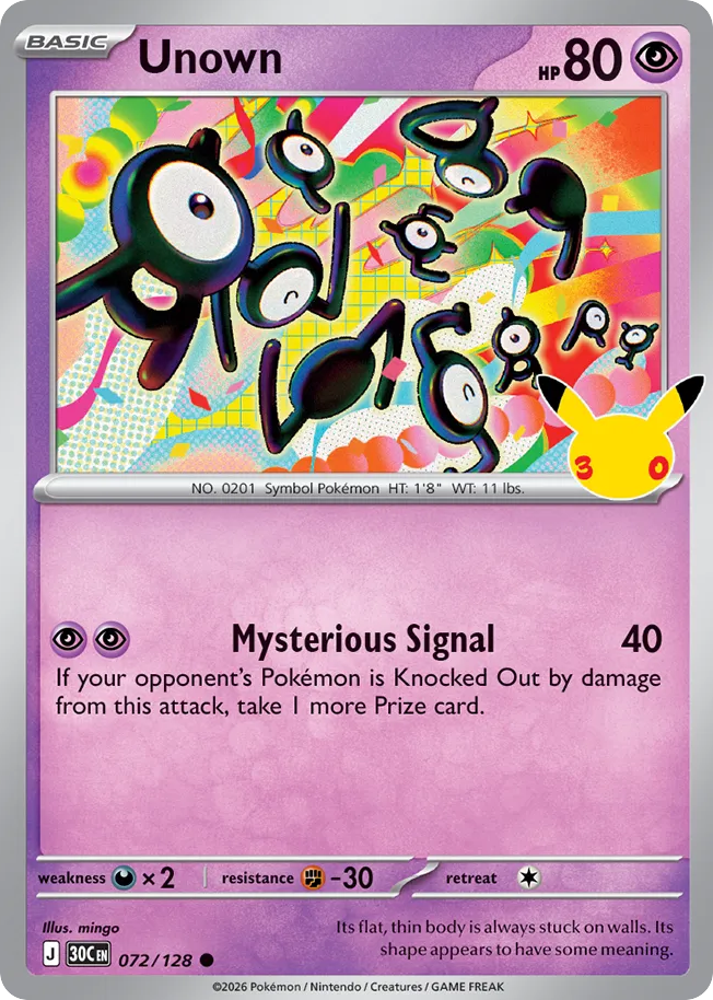 Unown – 30th Celebration 072/128 Pokémon card