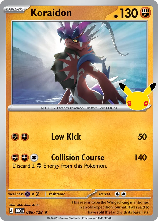 Koraidon – 30th Celebration 086/128 Pokémon card