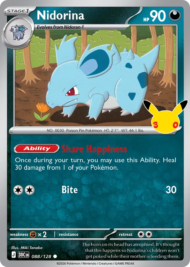 Nidorina – 30th Celebration 088/128 Pokémon card