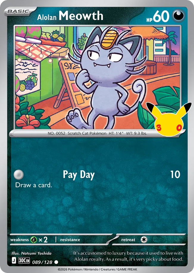 Alolan Meowth – 30th Celebration 089/128 Pokémon card