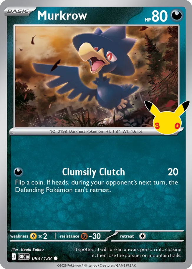 Murkrow – 30th Celebration 093/128 Pokémon card