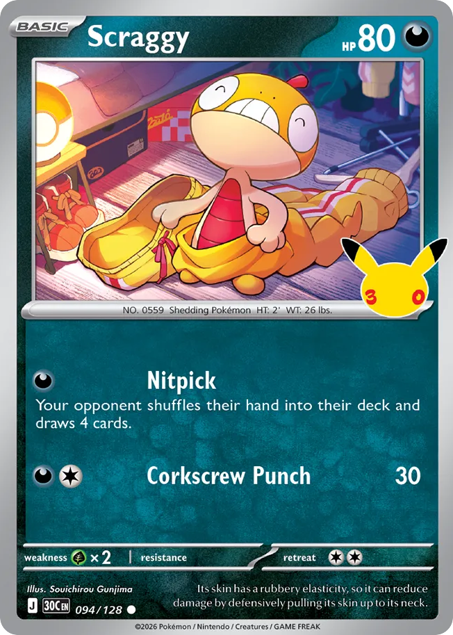 Scraggy – 30th Celebration 094/128 Pokémon card