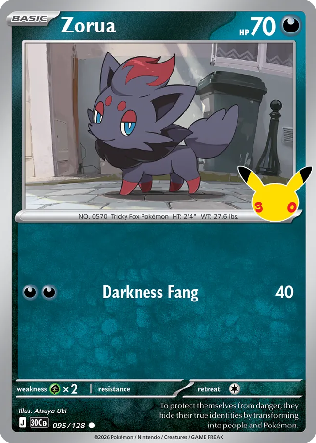 Zorua – 30th Celebration 095/128 Pokémon card