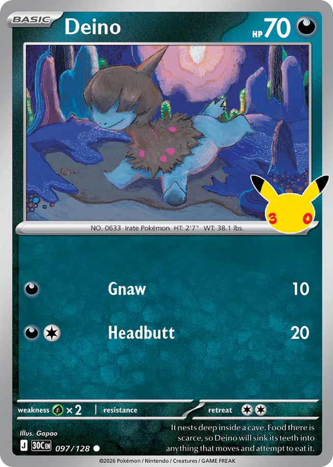 Deino – 30th Celebration 097/128 Pokémon card