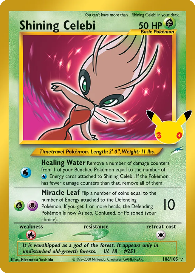 Shining Celebi – 30th Celebration: Classic Collection 106/105 Pokémon card