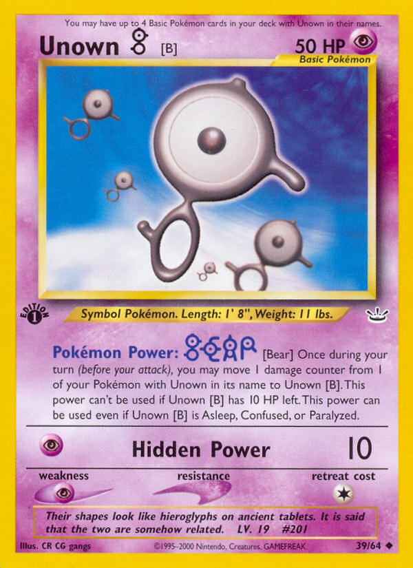 Unown [B] – Neo Revelation 39/64 Pokémon card